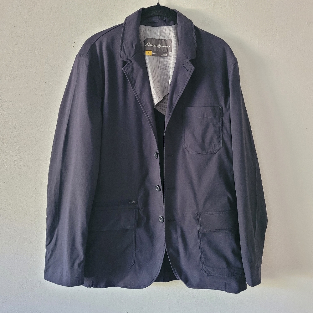 Eddie Bauer Travex Travel Jacket Peformance Blazer Mens Size 38‎ Navy Business